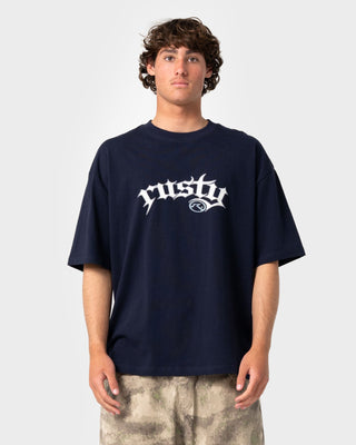 Man wearing Monty Short Sleeve Tee in Navy Blue