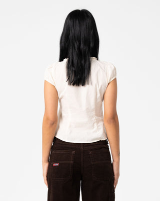 Woman wearing Dakota Short Sleeve Shirt in Cream