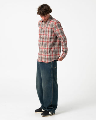 Man wearing Full Speed Heavy Long Sleeve Shirt in Vintage Red