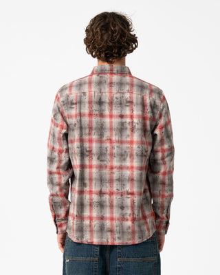 Man wearing Full Speed Heavy Long Sleeve Shirt in Vintage Red