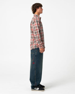 Man wearing Full Speed Heavy Long Sleeve Shirt in Vintage Red