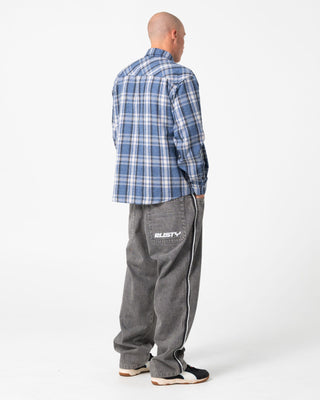 Man wearing Cobra Flannel Long Sleeve Shirt in Royal Blue