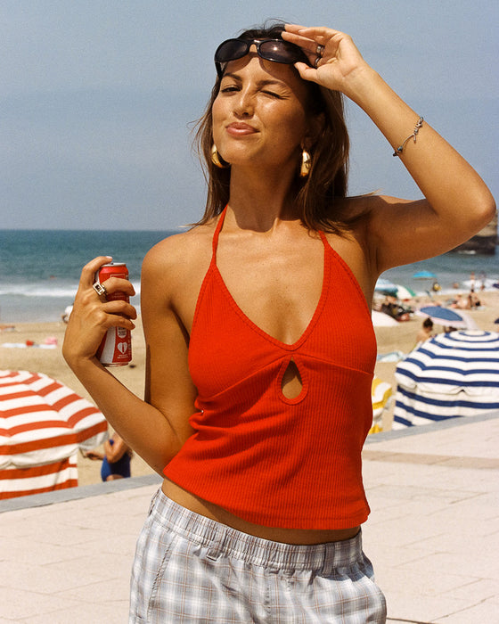 woman-wearing-emma-cut-out-skimmer-tank-in-red-2