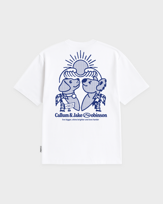 Man wearing Callum & Jake Fundraiser Tee in White