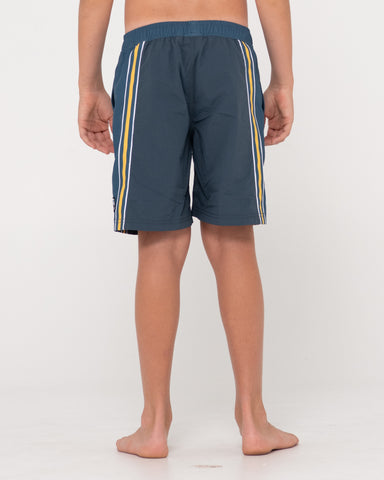 Boy wearing V8 Nylon Elastic Boardshort Boys in China Blue