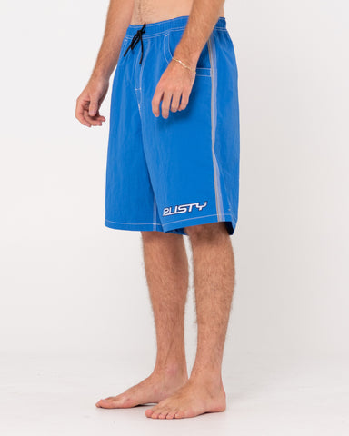 Man wearing Flip Daddy Boardshorts in Blue Regatta