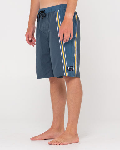 Man wearing V8 Nylon Elastic Boardshort in China Blue