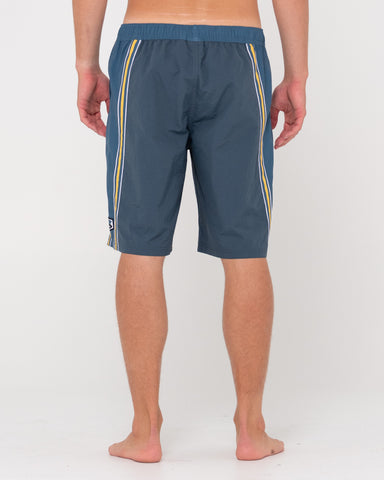 Man wearing V8 Nylon Elastic Boardshort in China Blue