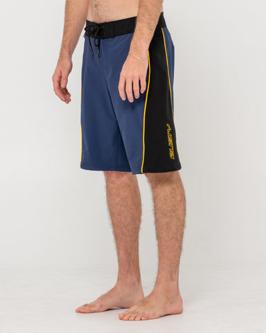 Man wearing Long John Powerweave Boardshort in Navy / Yellow