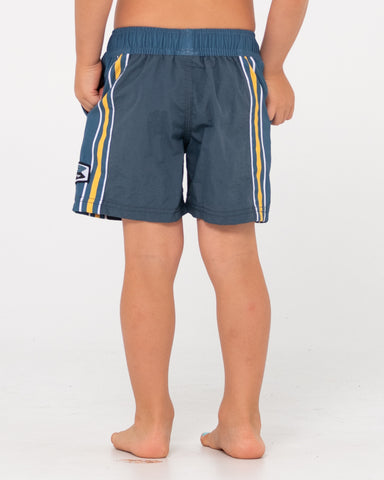 Boy wearing V8 Nylon Elastic Boardshort Runts in China Blue