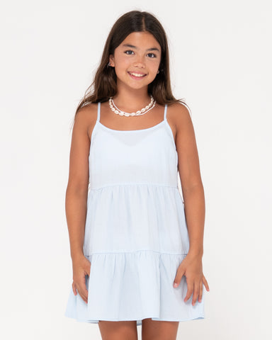 Girl wearing Sweet Water Slip Dress Girls in Mist Blue