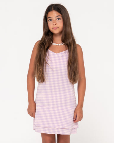 Girl wearing Checked Out Dress Girls in Soft Orchid