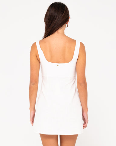 Woman wearing Meg Slip Dress in Snow