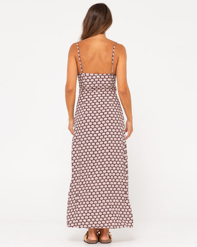 Woman wearing Sorrento Maxi Dress in Tuscan Brown