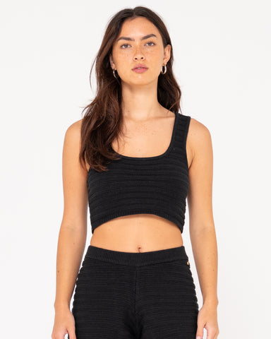 Woman wearing Elba Knit Crop Top in Black