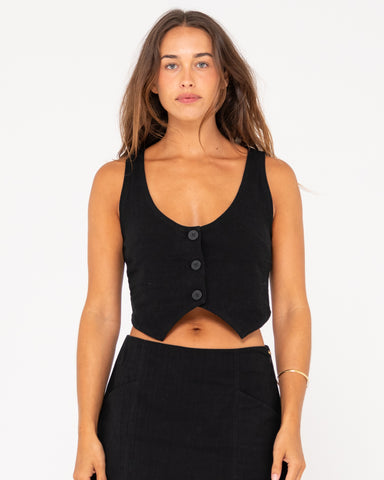 Woman wearing Sicily Vest in Black