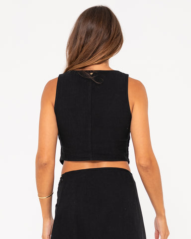 Woman wearing Sicily Vest in Black