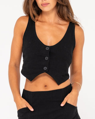Woman wearing Sicily Vest in Black
