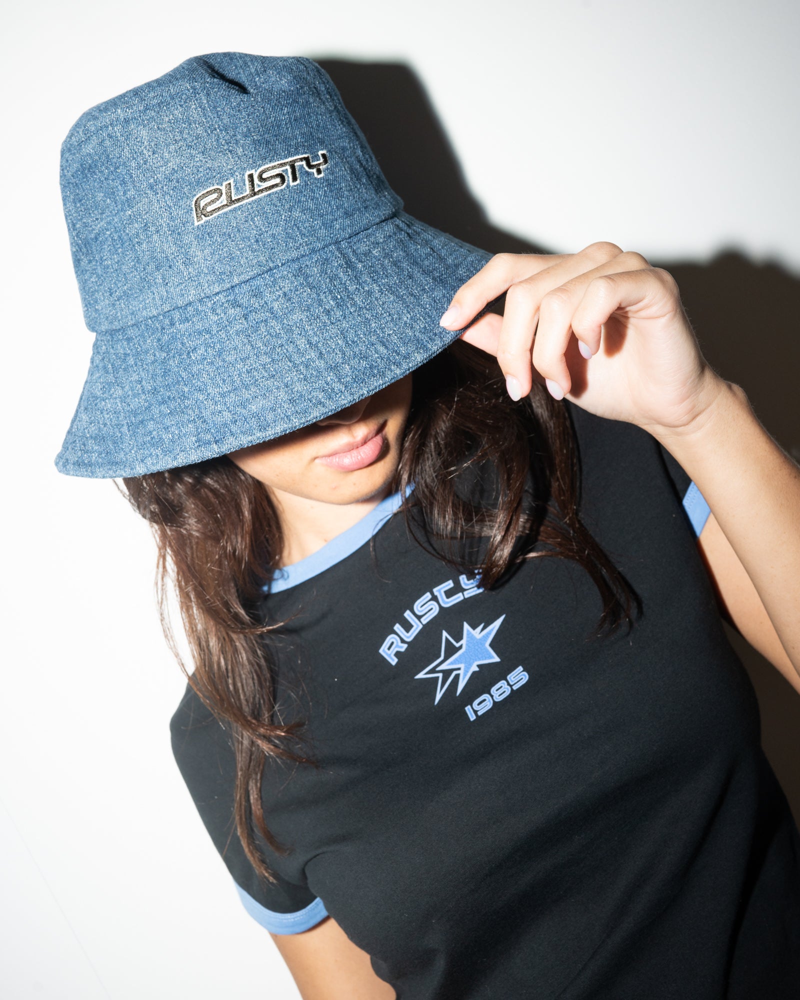 Miss Me Denim Bucket Hat Deep Sea Blue Rusty Australia