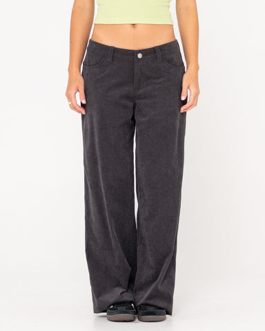 Woman wearing The Secret Low Rise Wide Leg Cord Pant in Vintage Black