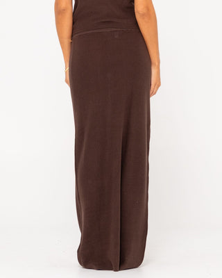 Woman wearing Ophelia Knit Maxi Skirt in Tuscan Brown