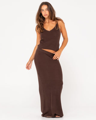 Woman wearing Ophelia Knit Maxi Skirt in Tuscan Brown