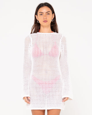 Woman wearing Amalfi Long Sleeve Knit Mini Dress in Snow