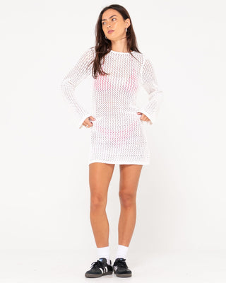Woman wearing Amalfi Long Sleeve Knit Mini Dress in Snow