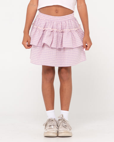 Girl wearing Checked Out Mini Skirt Girls in Soft Orchid