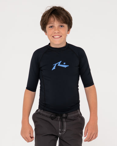 Boy wearing Still Surfing Short Sleeve Surf Top Boys in Black