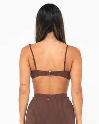 Woman wearing Lucky Bralette Bikini Top in Java