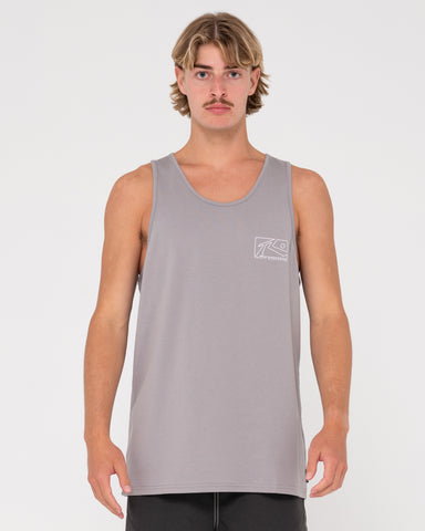 Man wearing Boxed Out Tank in Frost Grey