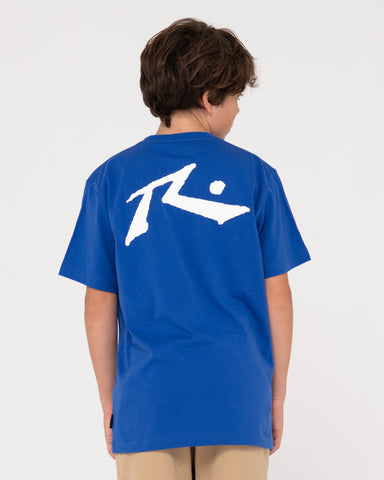 Boy wearing Competition Short Sleeve Tee Boys in Royal Blue / White