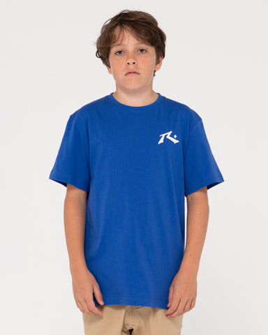 Boy wearing Competition Short Sleeve Tee Boys in Royal Blue / White