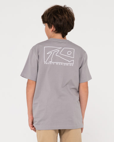 Boy wearing Boxed Out Short Sleeve Tee Boys in Frost Grey