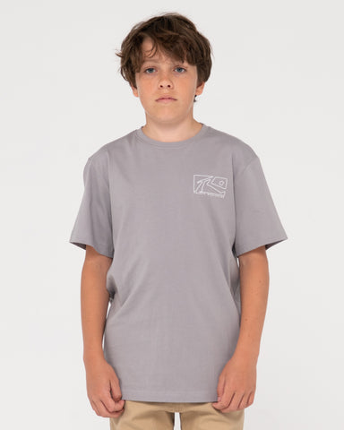 Boy wearing Boxed Out Short Sleeve Tee Boys in Frost Grey