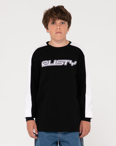 Boy wearing Dogtown Long Sleeve Heavy Tee Boys in Black