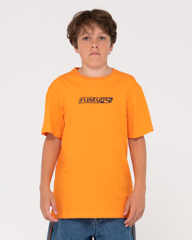 Boy wearing V8 Short Sleeve Tee Boys in Orange