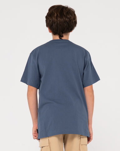 Boy wearing Vital Rusty Short Sleeve Tee Boys in China Blue