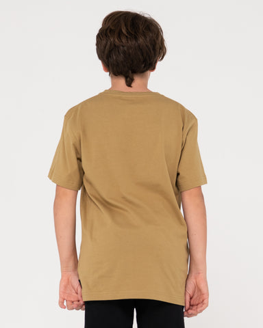 Boy wearing Vital Rusty Short Sleeve Tee Boys in Khaki