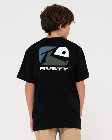 Boy wearing Phenom Short Sleeve Tee Boys in Black