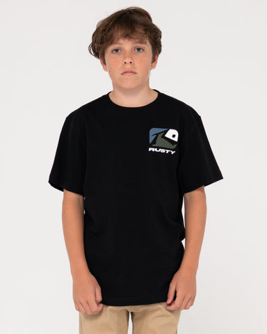 Boy wearing Phenom Short Sleeve Tee Boys in Black