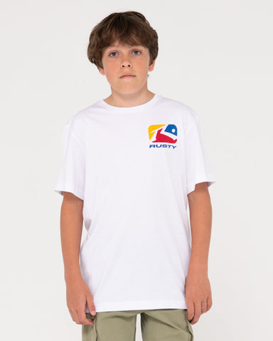 Boy wearing Phenom Short Sleeve Tee Boys in White