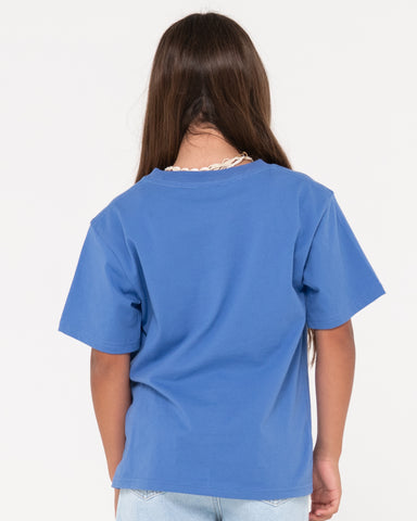 Girl wearing Wildflower Oversize Tee Girls in Yonder Blue