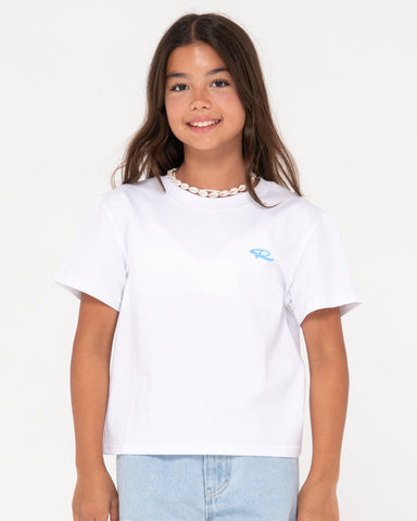 Girl wearing Rusty Wildflower Relaxed Tee Girls in White