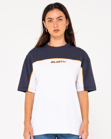 Woman wearing Polar Ops Oversize Short Sleeve Tee in White