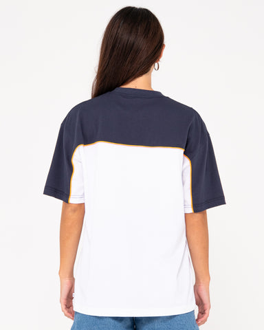 Woman wearing Polar Ops Oversize Short Sleeve Tee in White