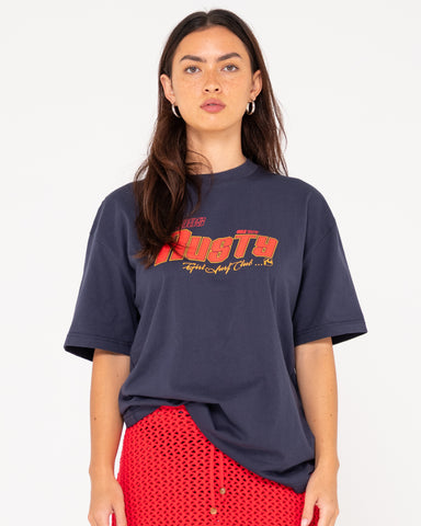 Woman wearing Girls Surf Oversize Short Sleeve Tee in Navy Blue