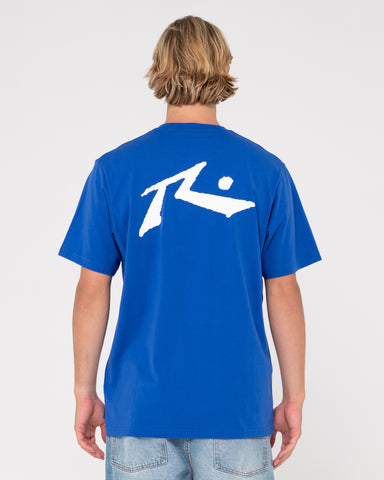 Man wearing Competition Short Sleeve Tee in Royal Blue / White