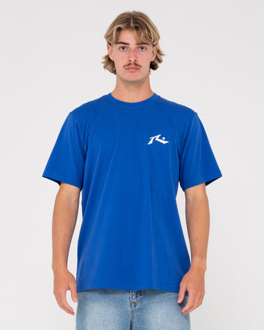 Man wearing Competition Short Sleeve Tee in Royal Blue / White